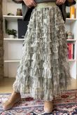 Ramone Marble Mesh Midaxi Skirt Khaki